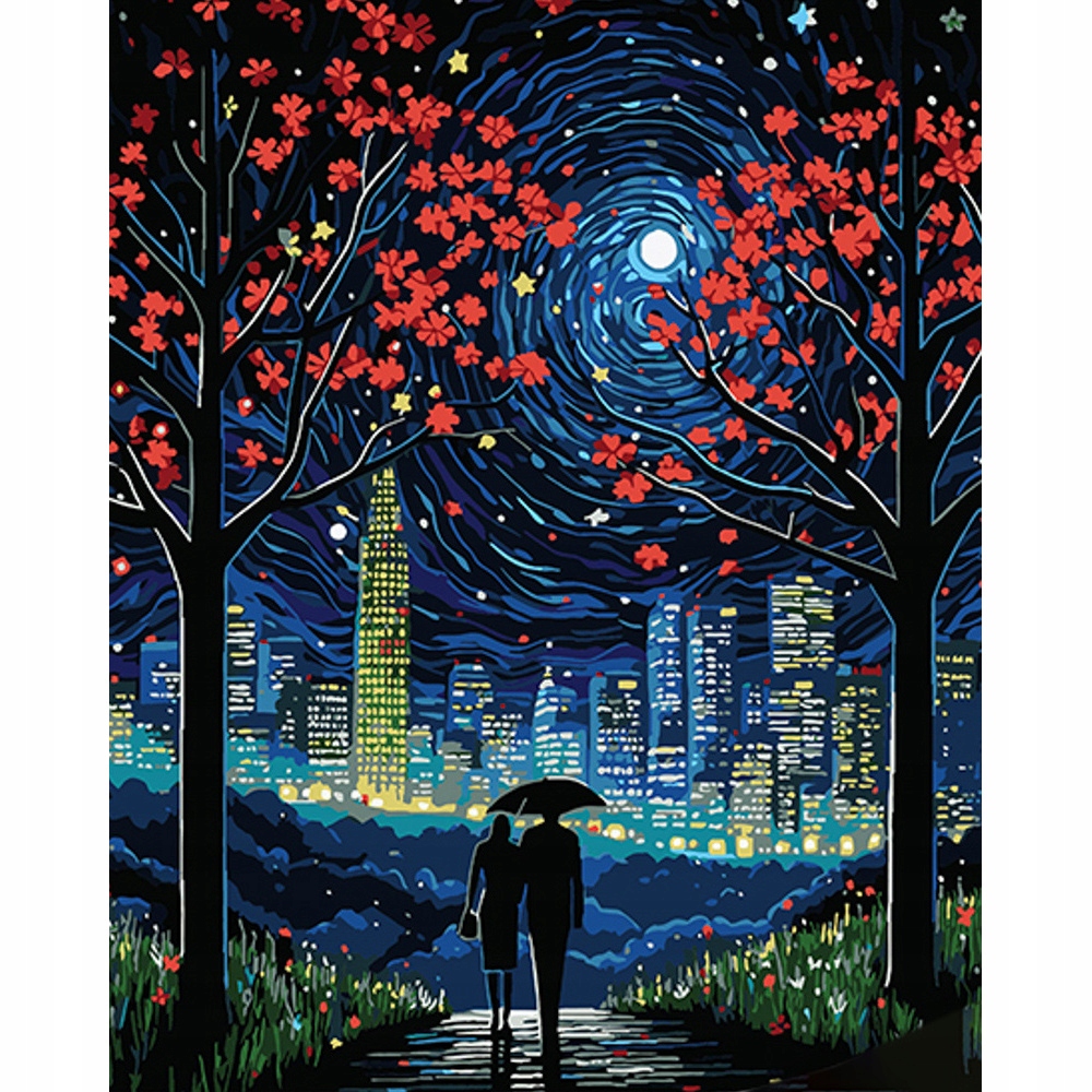 malování podle čísel Na Černém Pozadí, Město Láska Krajina 40x50 dárek