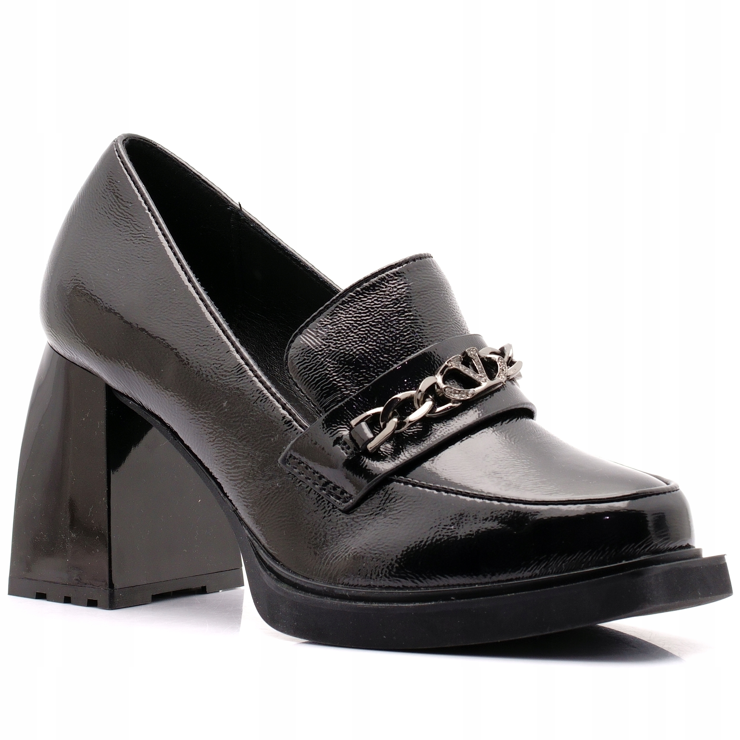 Vinceza Mokasyny Buty Damskie Półbuty Skórzane Na Klocku Czarne 66629 40