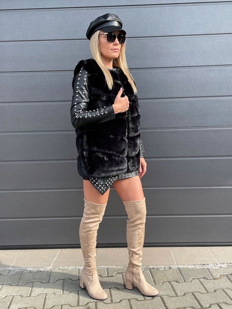 DŁUGIE KOZAKI ZA KOLANO NA SŁUPKU ZAMSZ BEŻOWE MUSZKIETRKI DAMSKIE 40 Materiał zewnętrzny skóra ekologiczna zamszowa