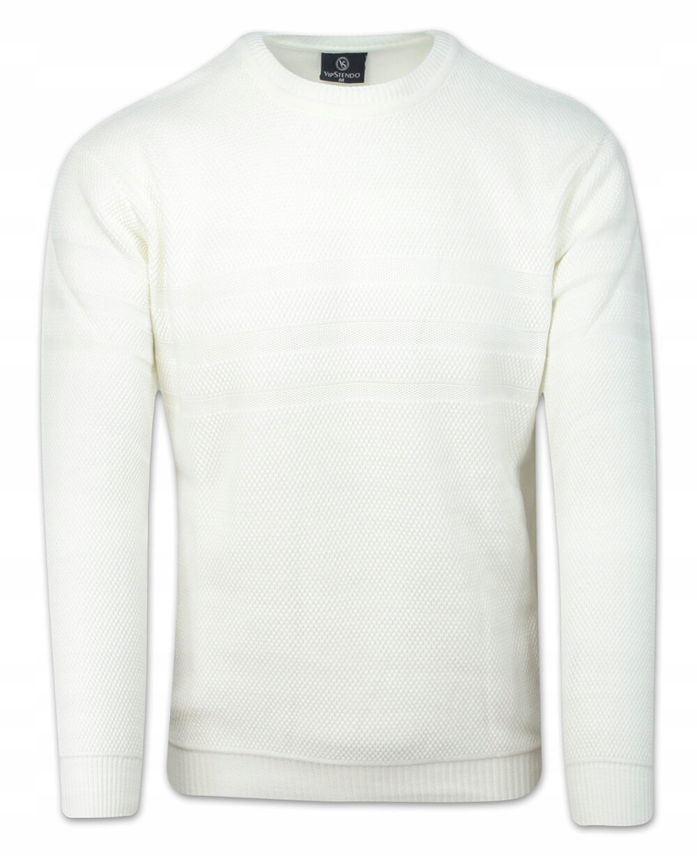 Vlněný svetr, krémový, lisovaný vzor, Kulatý výstřih -vip Stendo 5XL