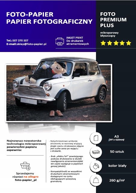 

Papier Fotograficzny Błyszczący A3 260 g/m2 50 ark