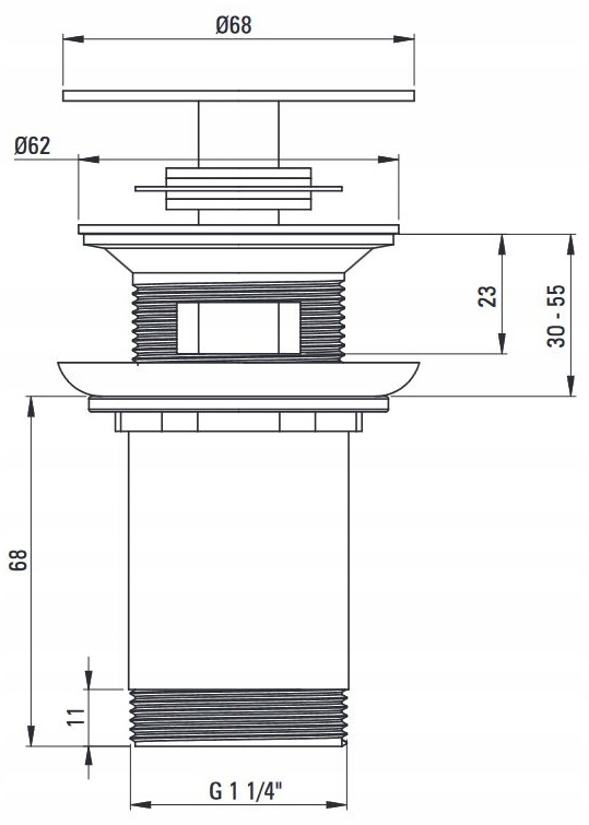 KOREK CLICK-CLACK DO UMYWALKI Z TULEJĄ MOSIĄDZ Typ z przelewem