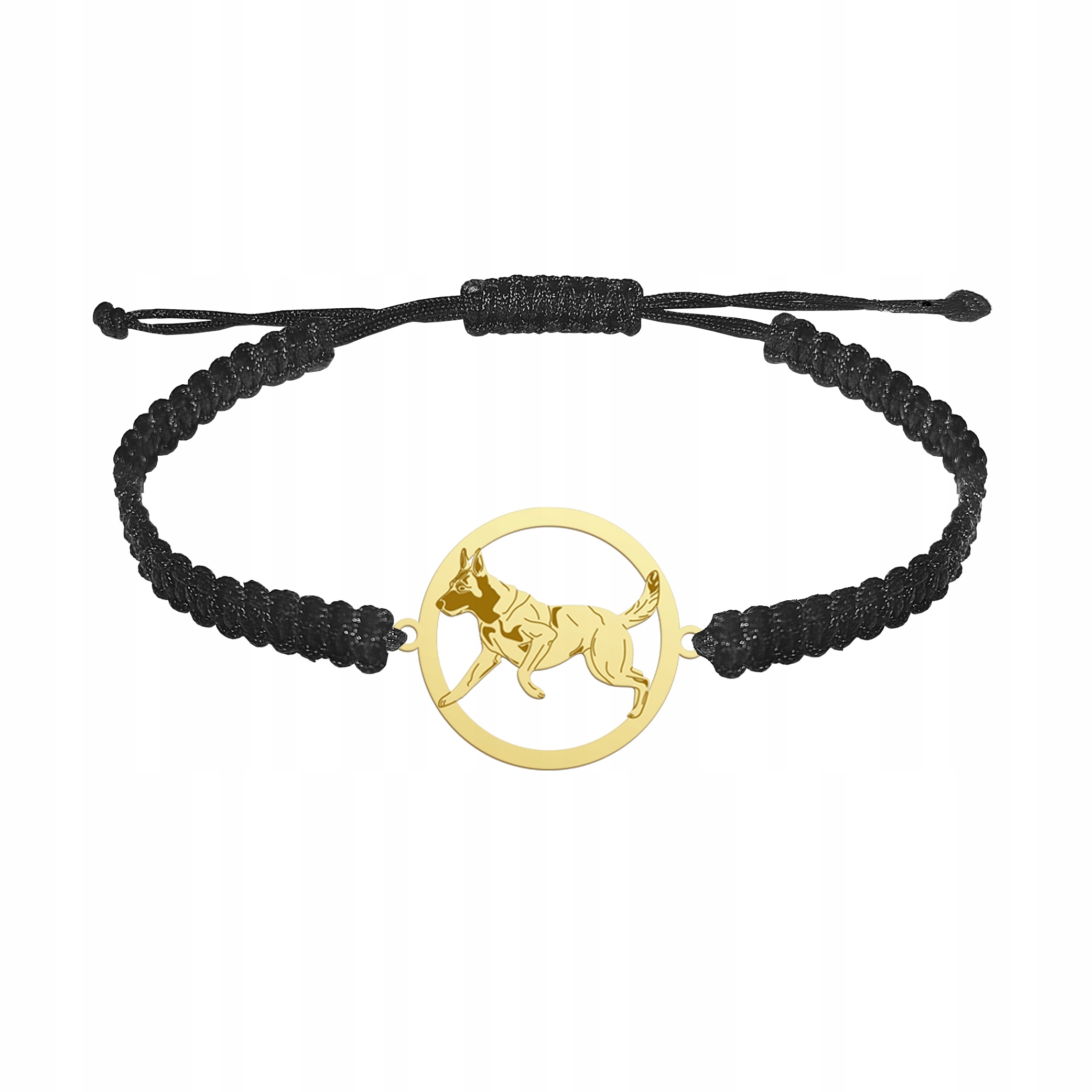 Zlatý náramek se psem Malinois 925 Makramé Dárek Žena Gravírování Bonus