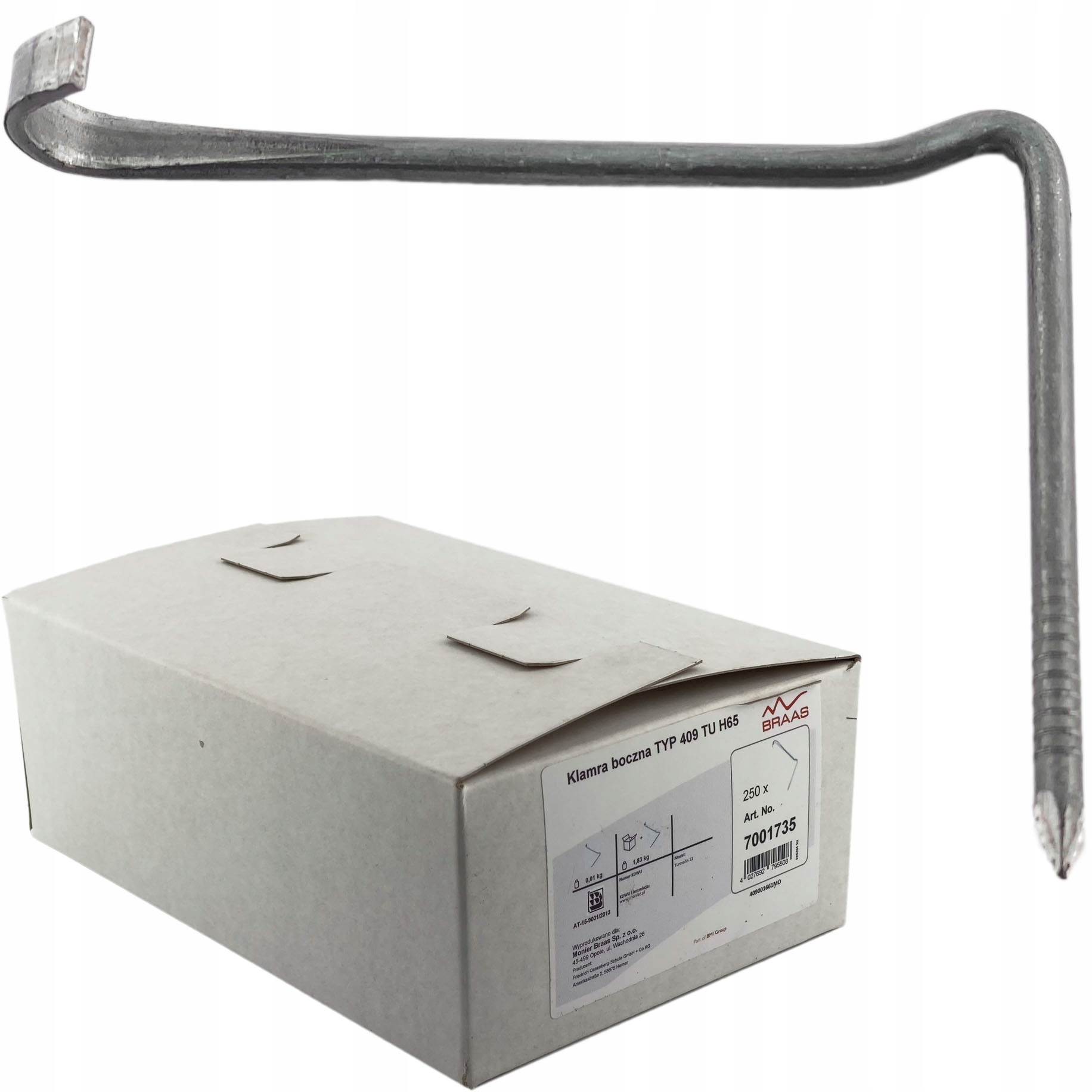 Bočná spona Typ 409 65 mm Braas Turmalín 250 Ks