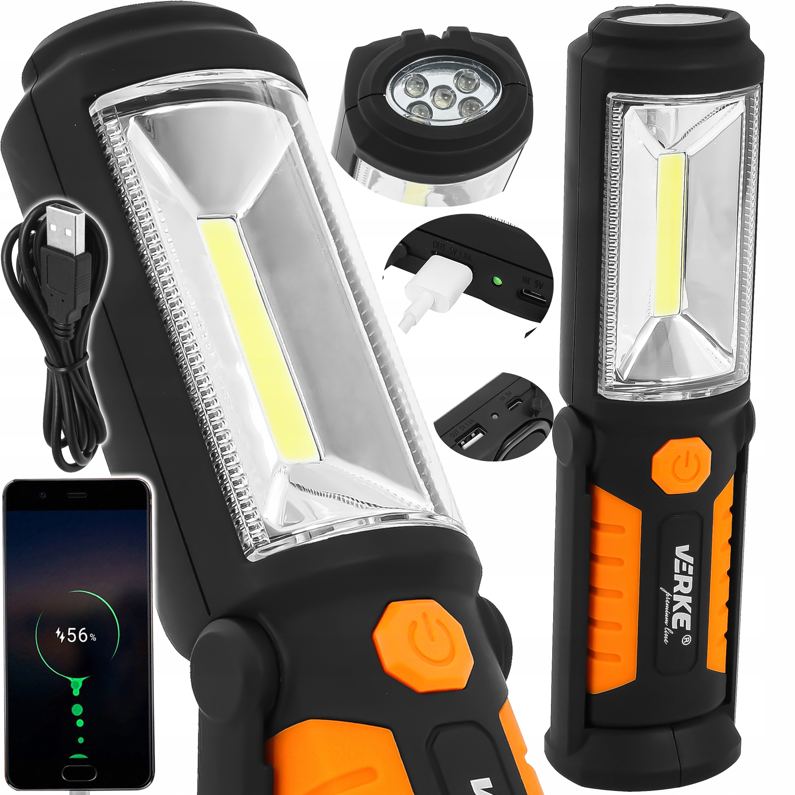 Mocna Latarka Warsztatowa Lampka Akumulatorowa Lampa Led Cob Hak Magnes Usb