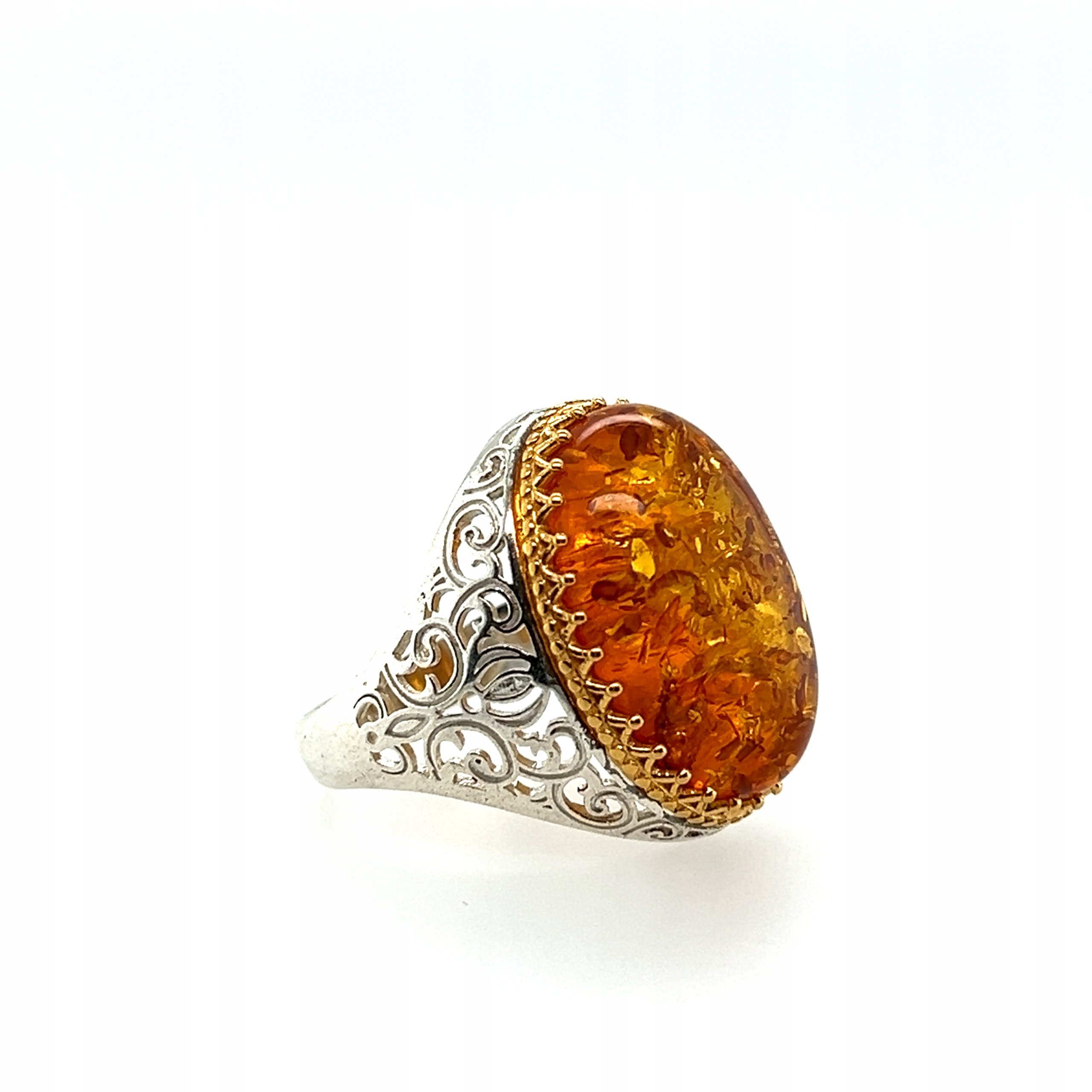 Pánský Prsten S Jantarem Stříbro Pozlacený, velikost 23, Film 360