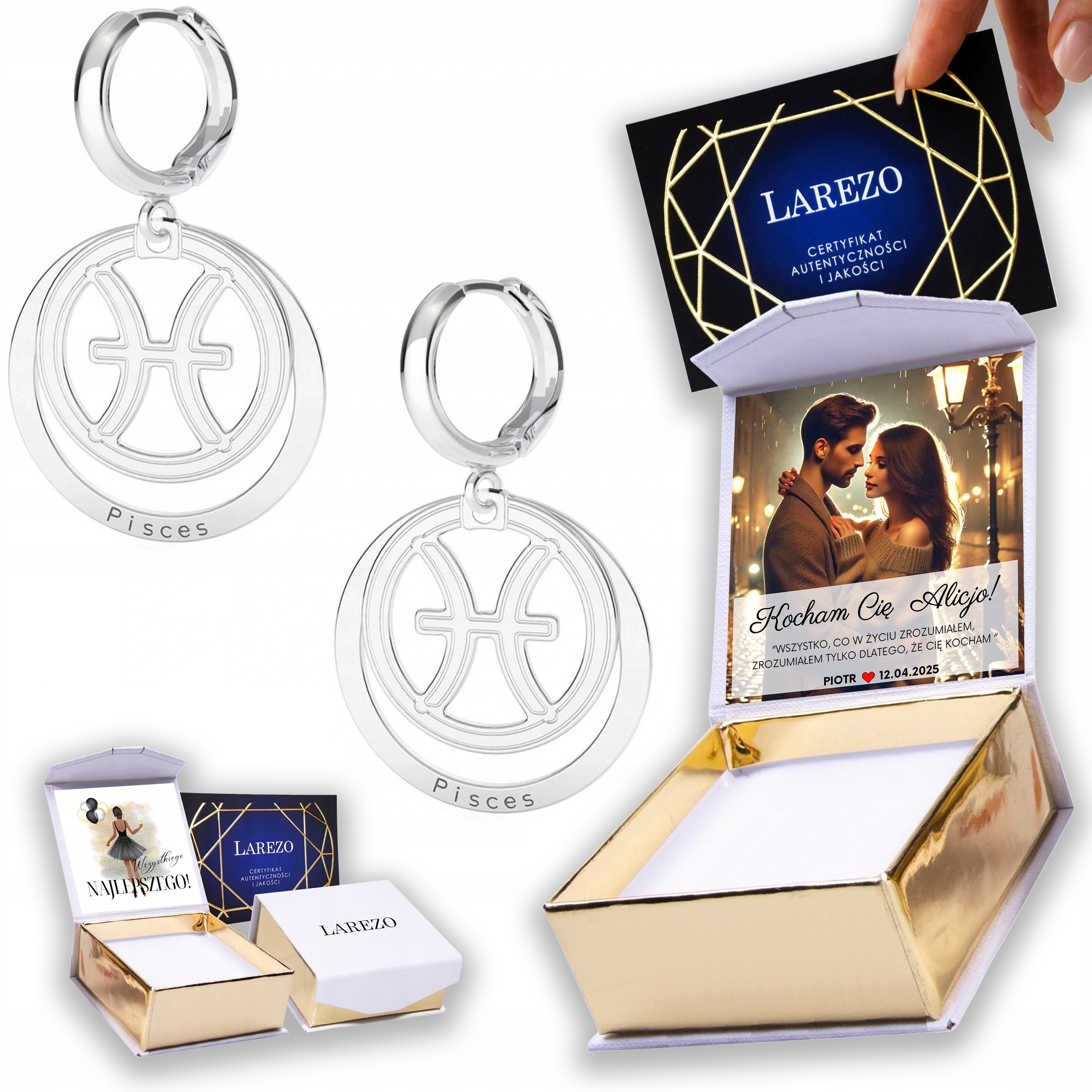 Stříbrné Náušnice 925 se znamením zvěrokruhu Ryba Pisces Zodiac Ryby Potisk