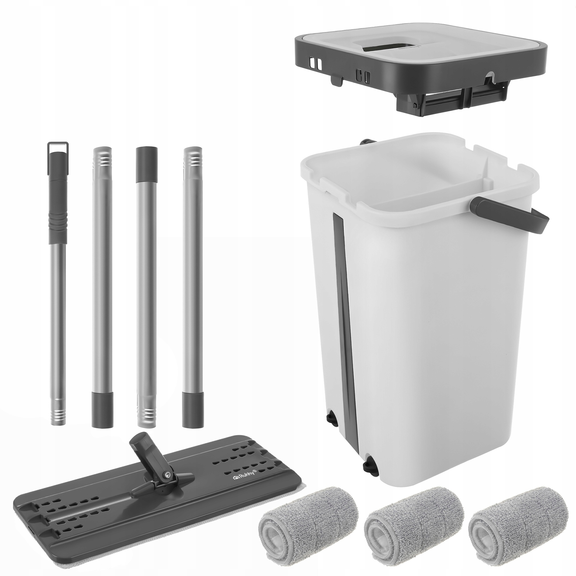 Levně Separační mop Dvoukomorový kbelík se ždímačem, 3 vložky, plochý, otočný