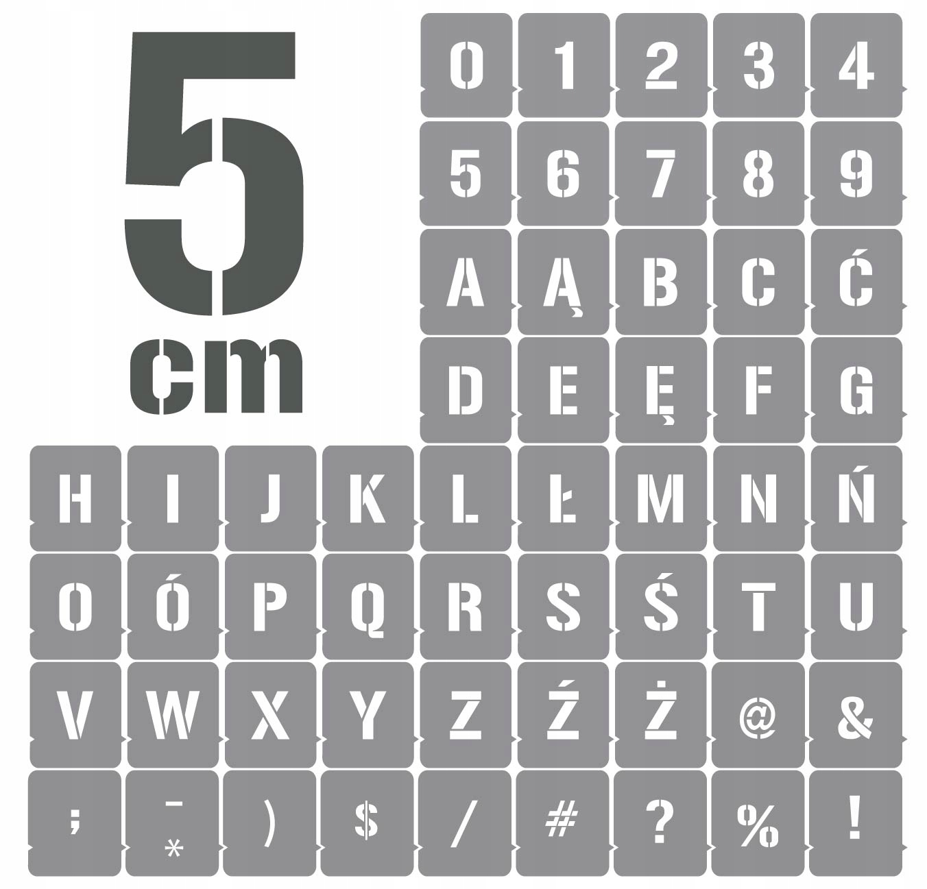

Szablony zestaw Litery i Cyfry 5cm /malarskie/