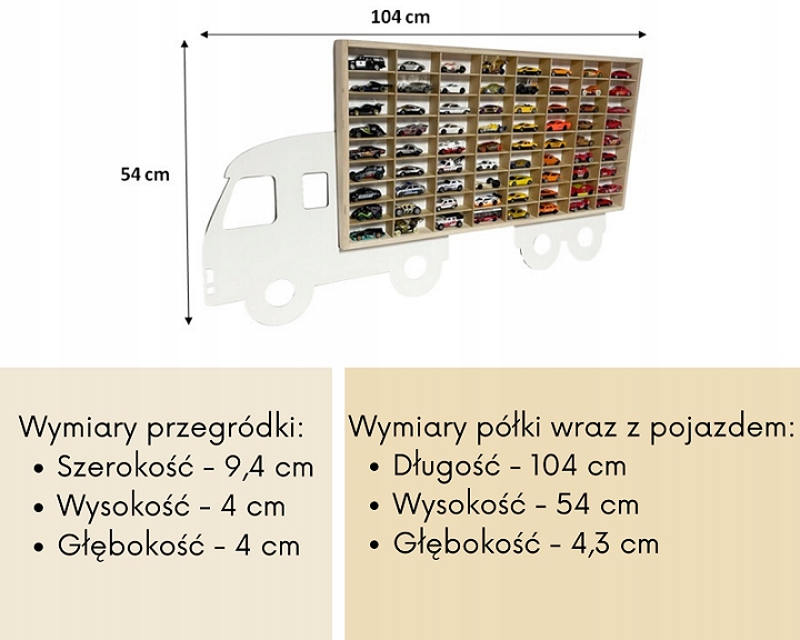 BIAŁA PÓŁKA TIR drewno resoraki 72HOT WHEELS napis Marka inna