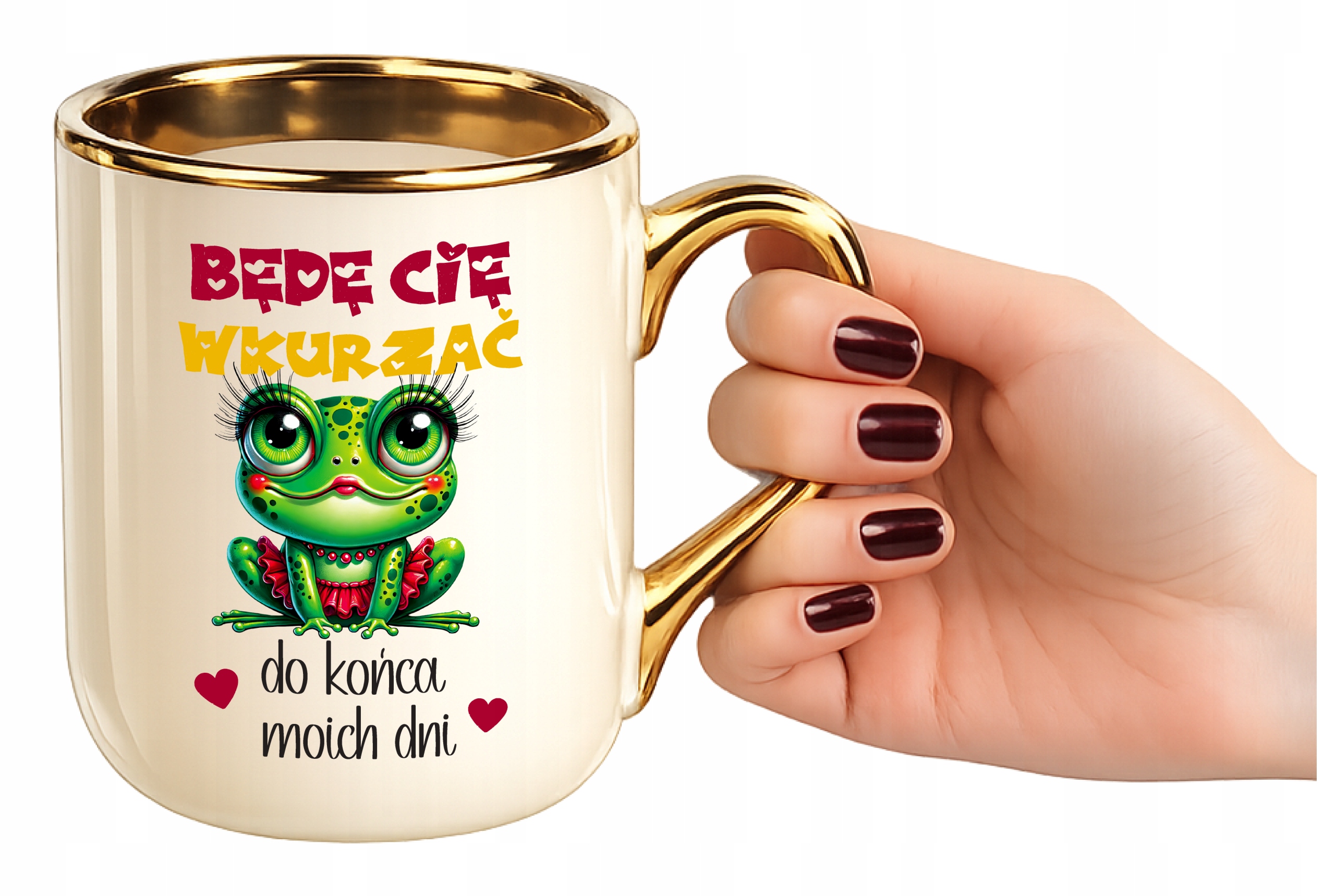 Kubek elegant kremowy na Walentynki Będę Cię wkurzać do końca moich dni