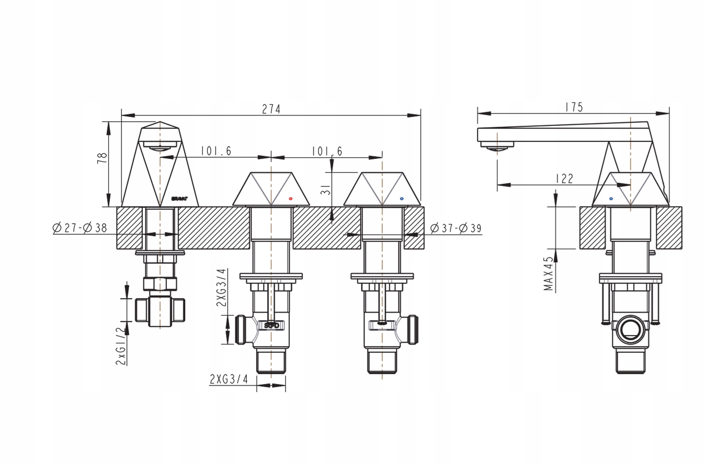Bravat Bateria umywalkowa DIAMOND F518102G-1