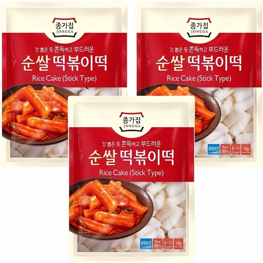 3x Kluski Ryżowe Koreańskie Korean Tteokbokki Topokki Rurki Stic 1kg Jongga