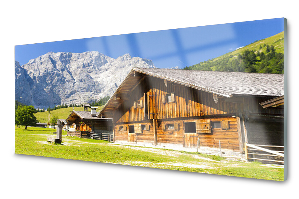 Obraz na skle Dům Hora Krajina Příroda 125x50