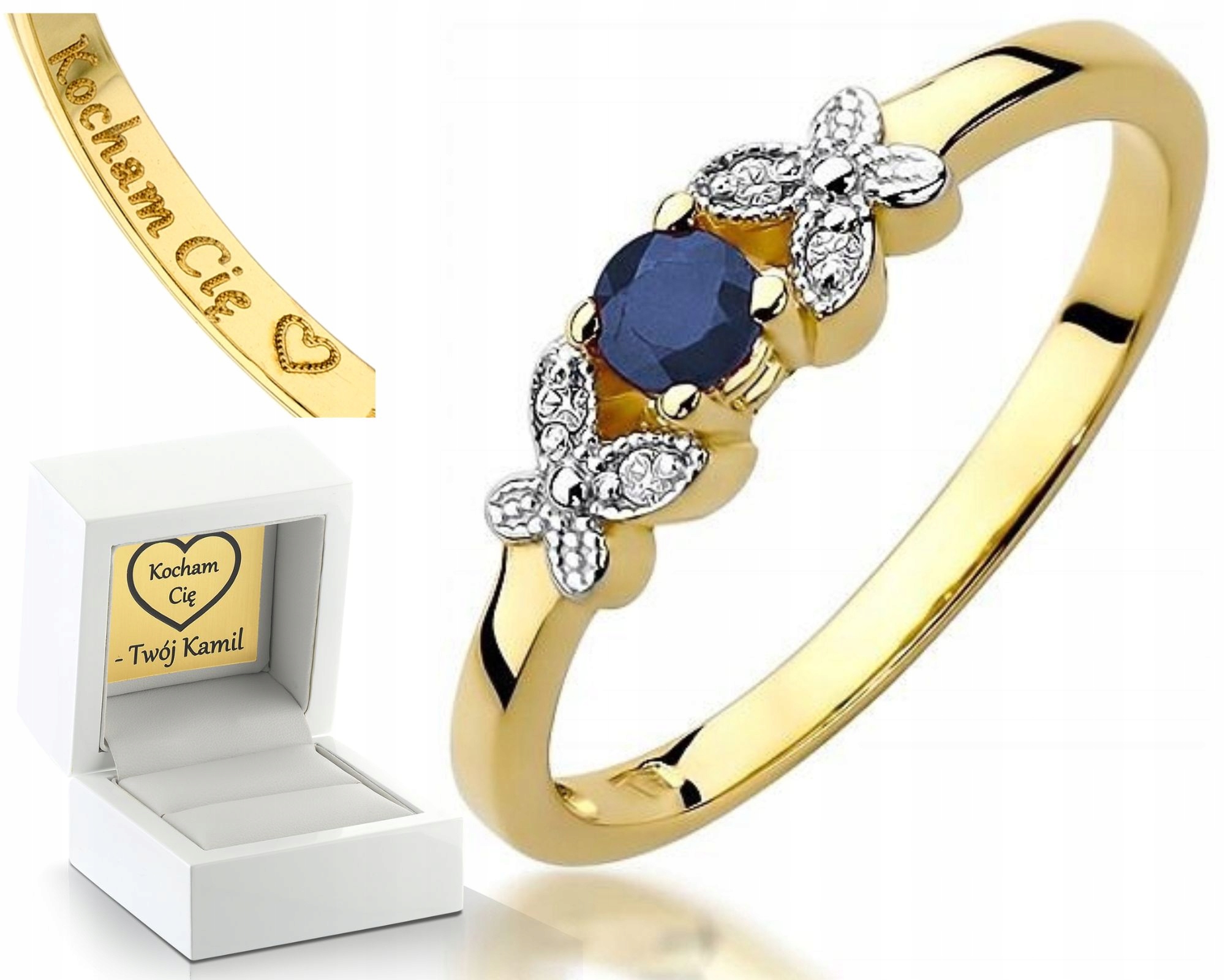 Zlatý Prstýnek S Safírem Gravírování Bonus 585