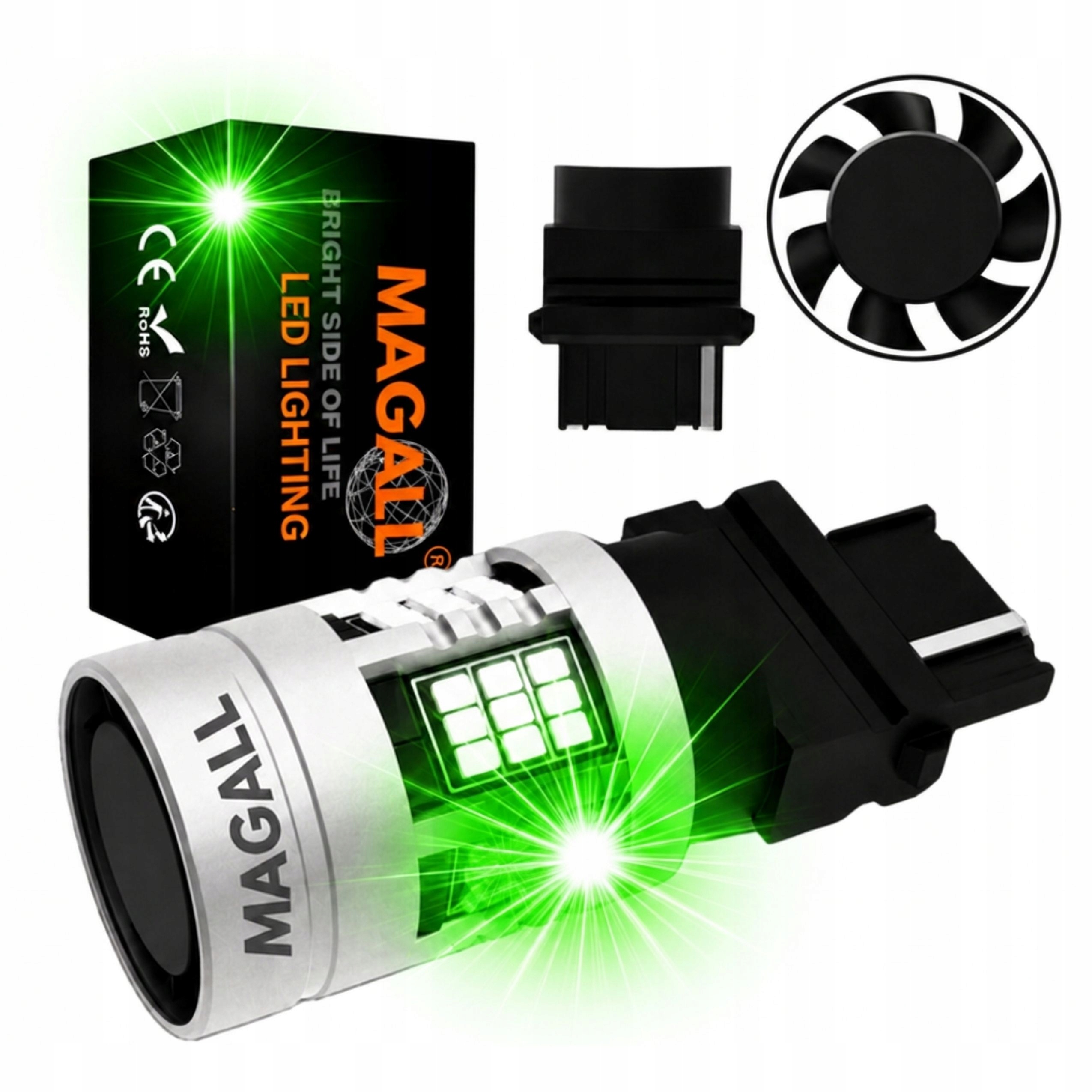 Żarówka Led P27W 3156 12V Magall Fan-can Zielone Canbus Usa Czerwony Klosz