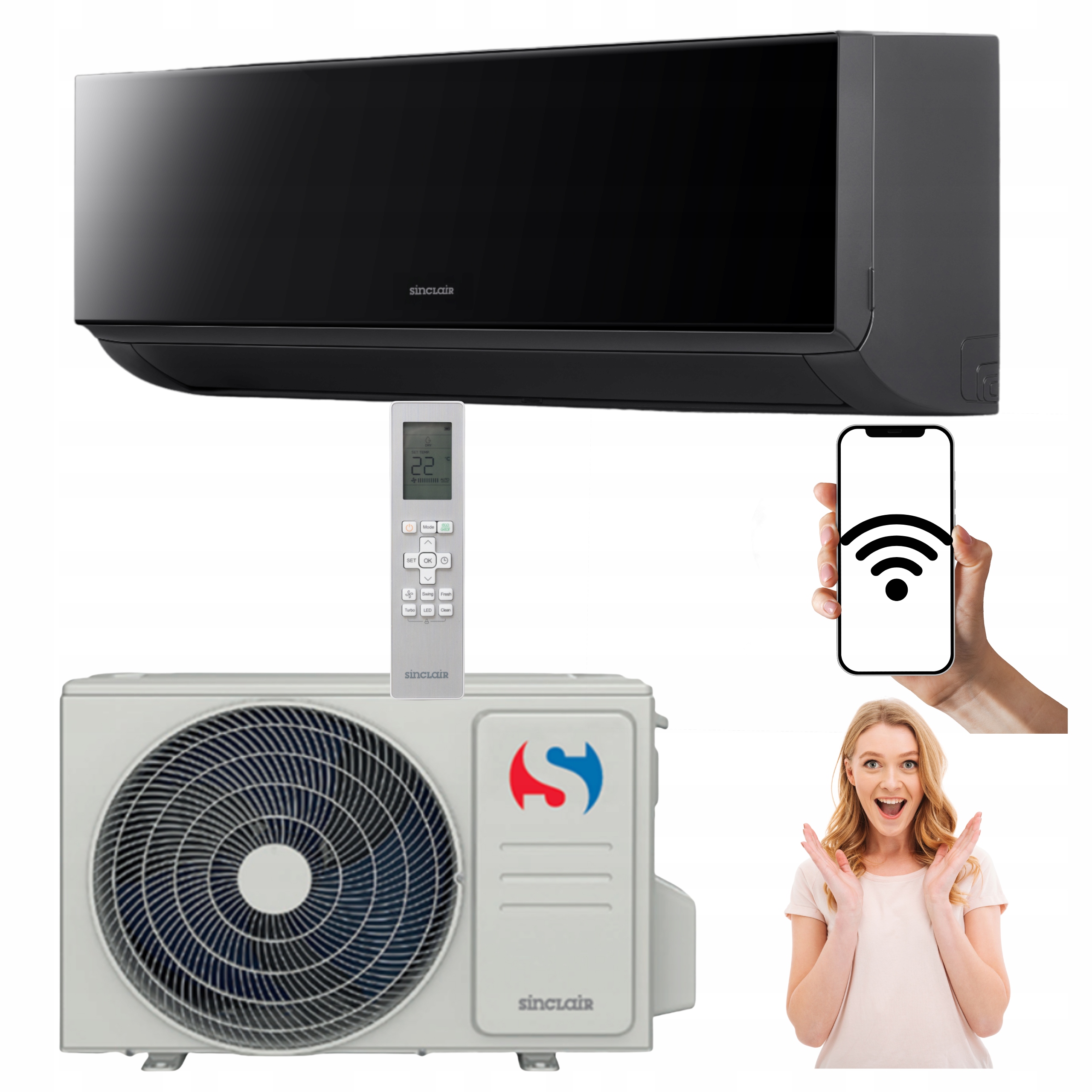 Domácí nástěnná klimatizace Sinclair SKY3 3,2 kW 40 m2 Černá WiFi Topení