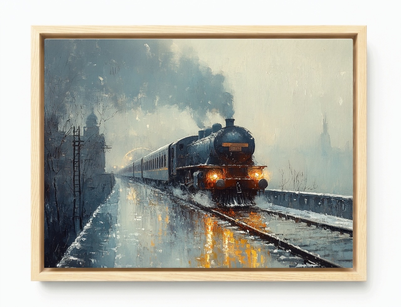 Obraz Rama American Box Železnica Vintage Vlak Parný Vlak Tory Zima Sneh 80x60