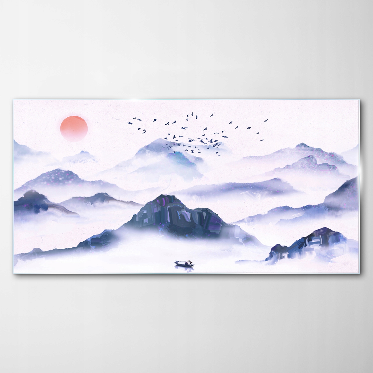 Sklenený obraz Dekor Hory Hmla Vták Atrament 120x60