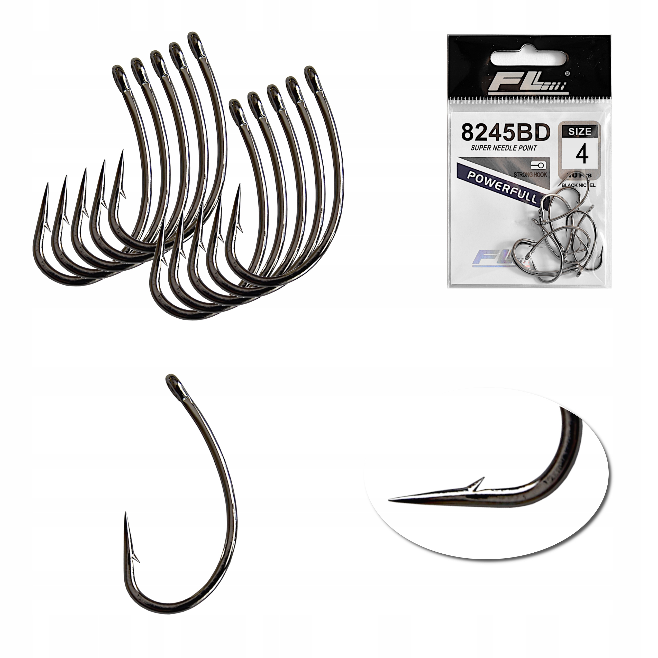 

Zestaw Haczyk Haczyki Fl 8245BD r.4 B.Nickel 10szt