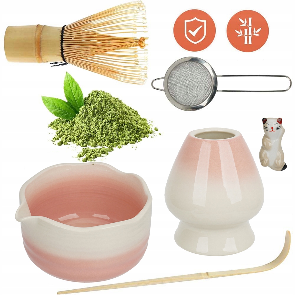 Sada Na Čaj Matcha, Růžová Sada 6 Šlehacích Metliček Matcha, Dárek