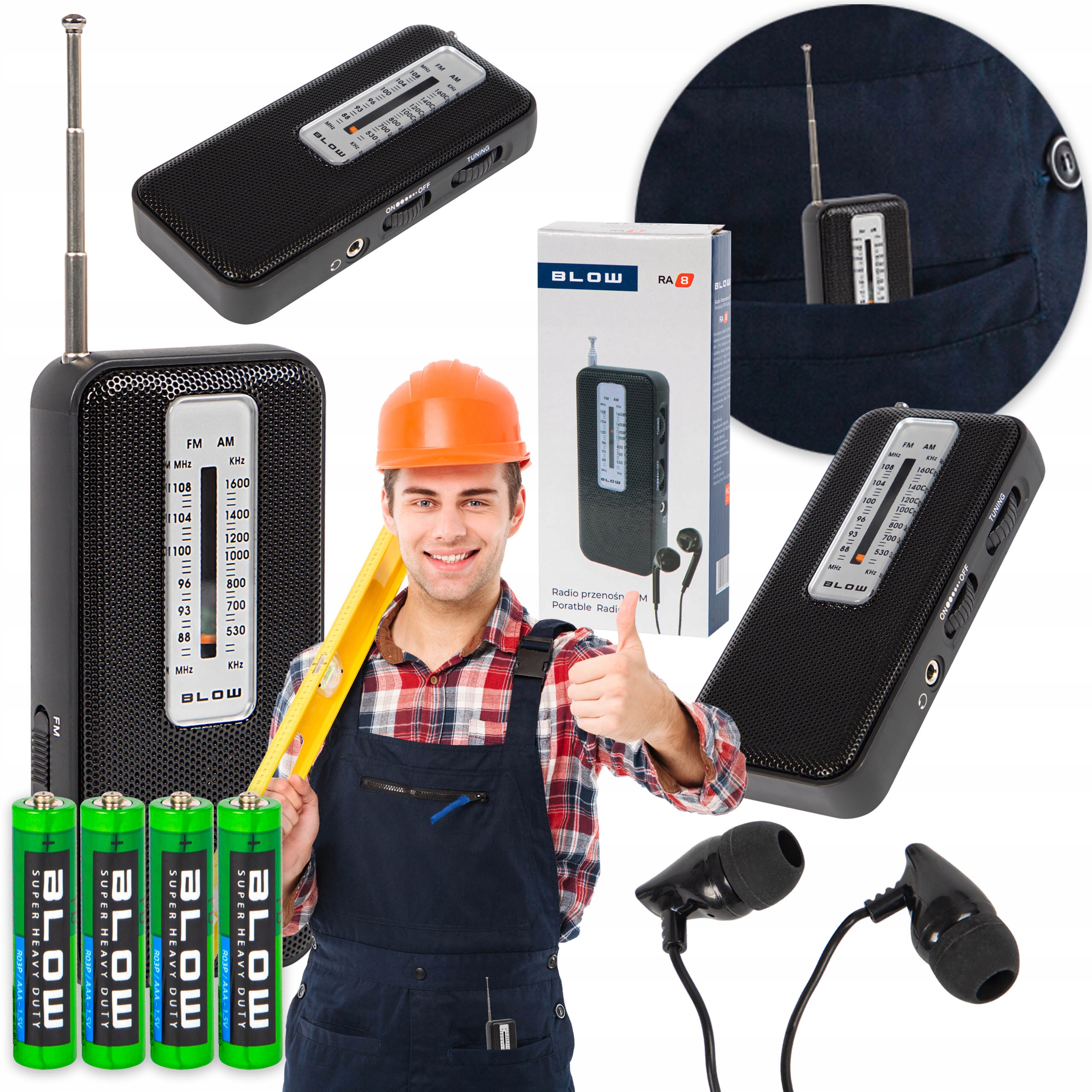 RADIO KUCHENNE BUDOWLANE PRZENOŚNE FM AM NA BATERIE SŁUCHAWKI ANTENA ZESTAW