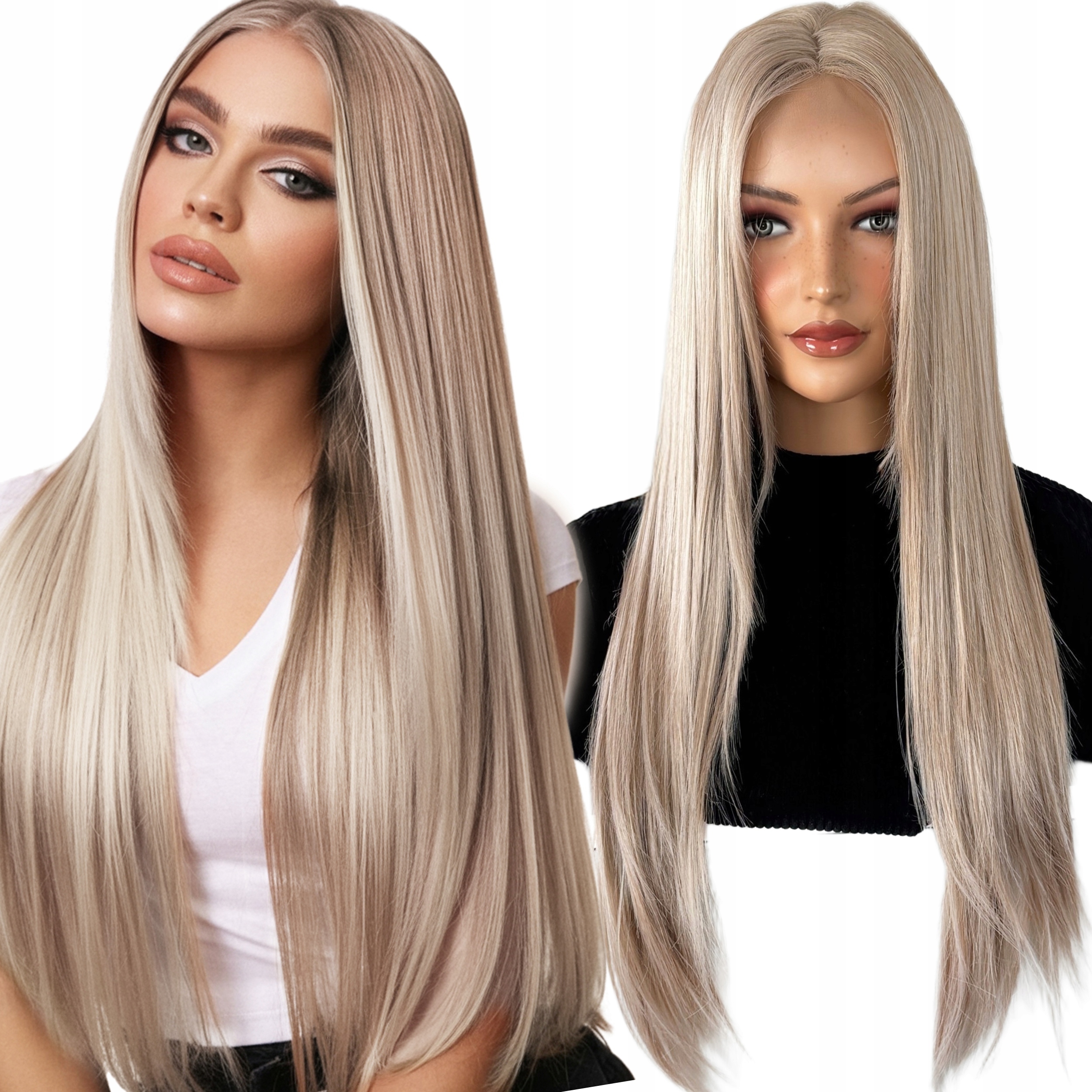 Peruka Syntetyczna Włosy Proste Długie Chłodny Blond Lace Top 70cm #L181H-4