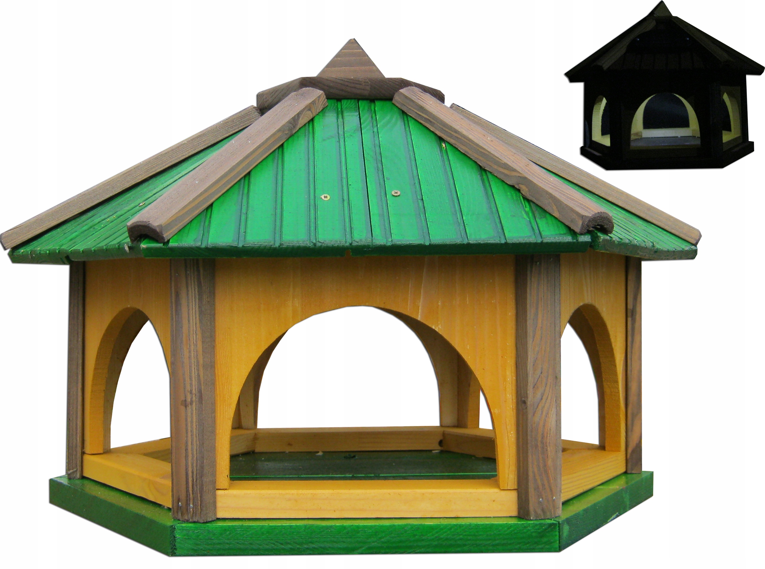 Velké krmítko pro ptáky ze dřeva do zahrady K60_S XXL zelené solární Led Pl