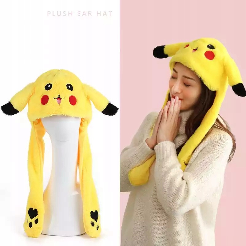 Czapka PIKACHU LED ruchome ŚWIECĄCE uszy CZAPKA z ruchomymi uszami POKEMON Kolor żółty
