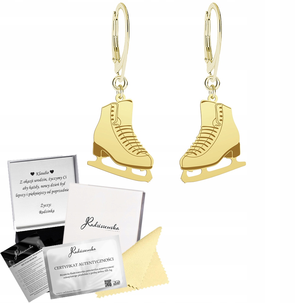 Náušnice Zlaté Brusle Bruslení Dárek Stříbro 925 Žena Gravírování Bonus
