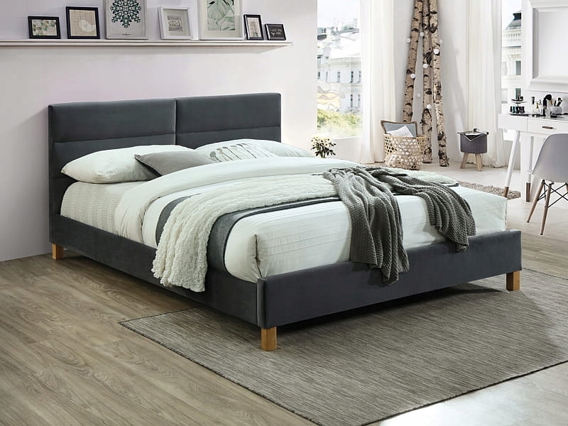 Łóżko 160x200 welurowe zagłówek stelaż tapicerowane Sierra Velvet szare