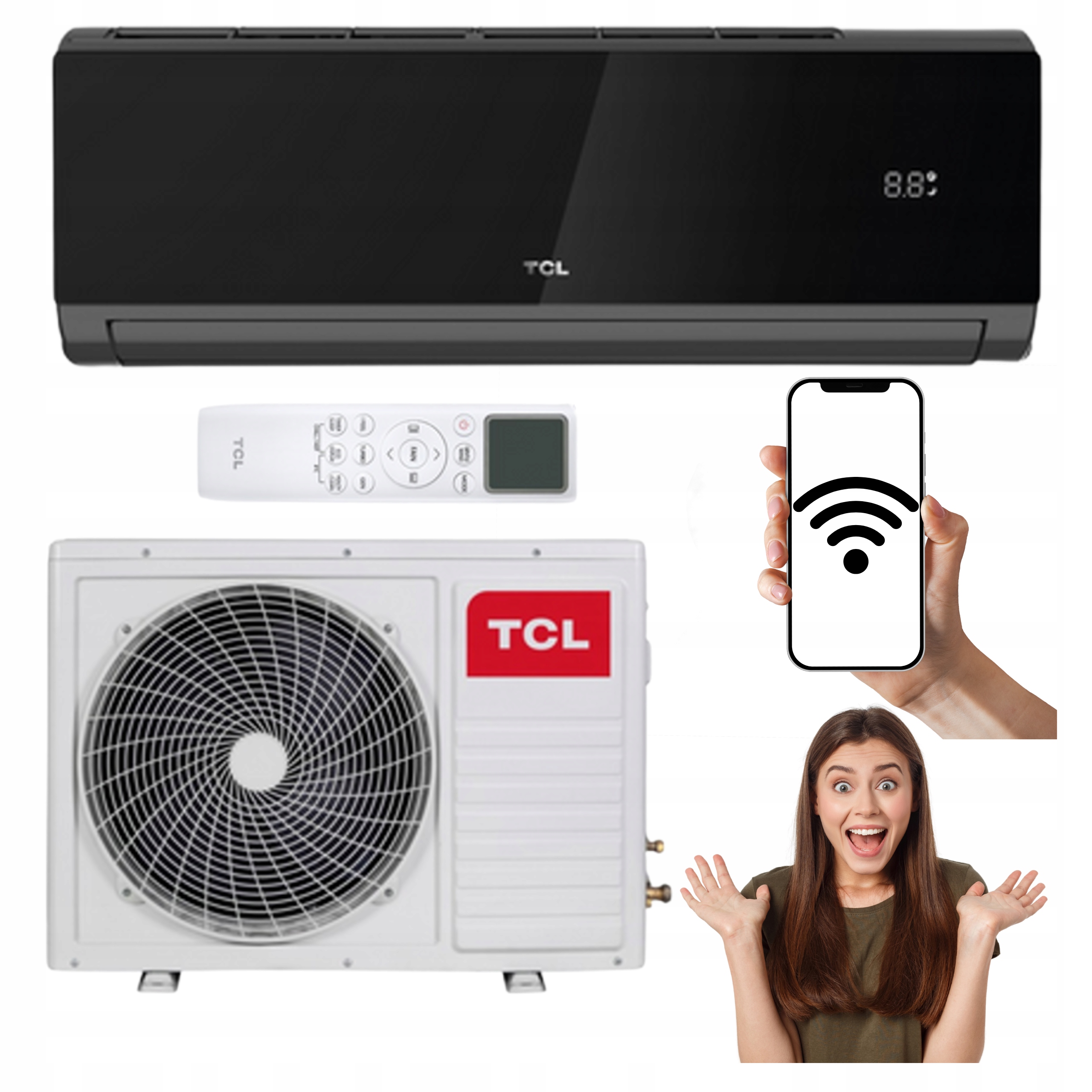 Domácí nástěnný klimatizátor Tcl Elite Dark Černý 3,4 kW Dálkové ovládání WiFi Výkonný