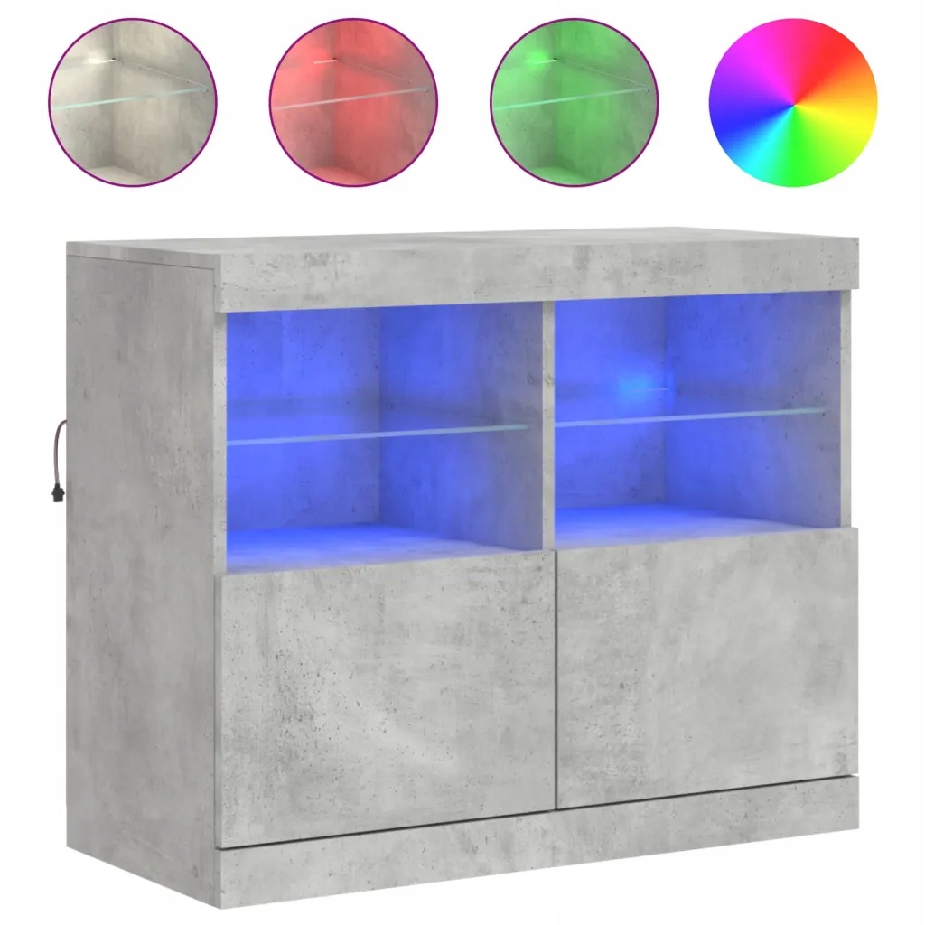 Moderní komoda s Rgb Led osvětlením, šedá barva betonu, 81 x 37 x 67 cm
