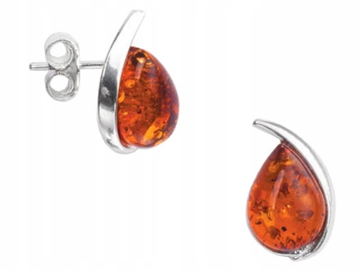 Stříbrné Náušnice Kapky s jantarem Dámské šroubky Lžičky Stříbro 925