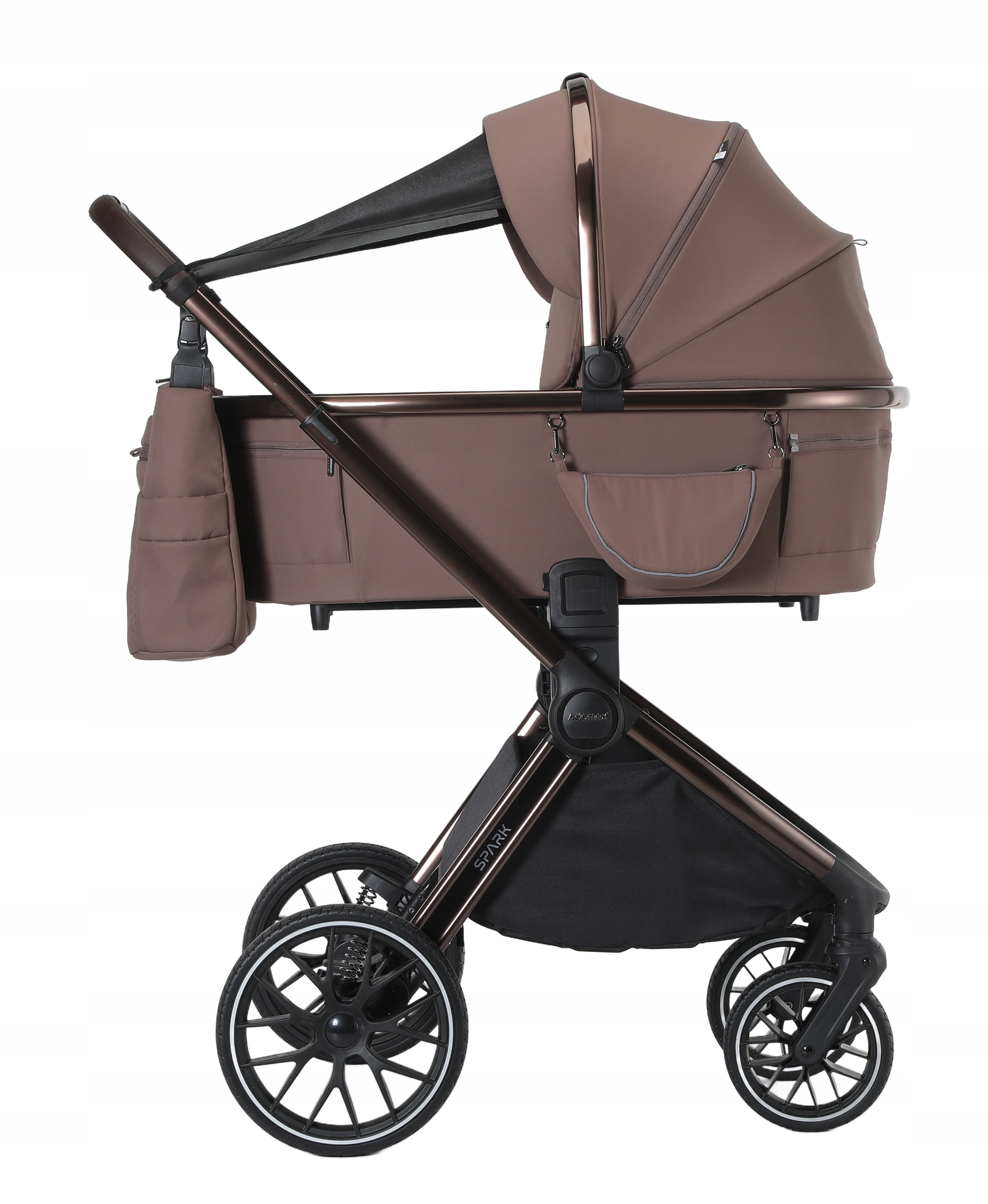 ADAMEX SPARK CHOCOLATE TRUFFLE WÓZEK DZIECIĘCY WIELOFUNKCYJNY 2w1 Model Spark Chocolate Truffle