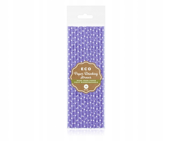 SŁOMKI PAPIEROWE FIOLETOWE W GROSZKI 12 SZT 20 CM Materiał papier
