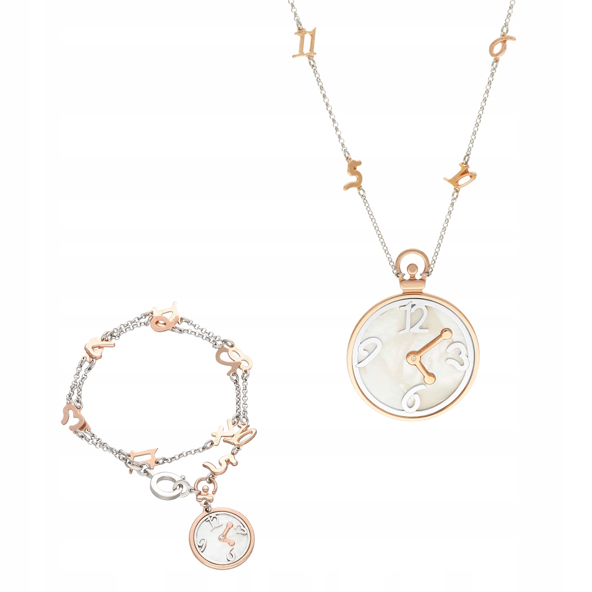 Komplet hodin s perleťovou hmotou růžové zlato stříbro