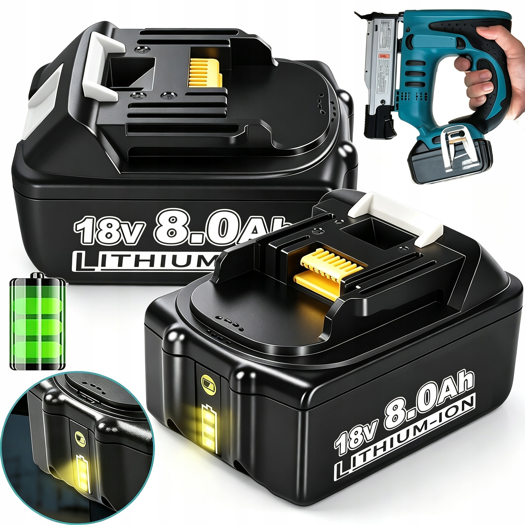 Vhodné pro lithiový akumulátor 8.0 Ah pro elektrické nářadí s Led kontrolkou
