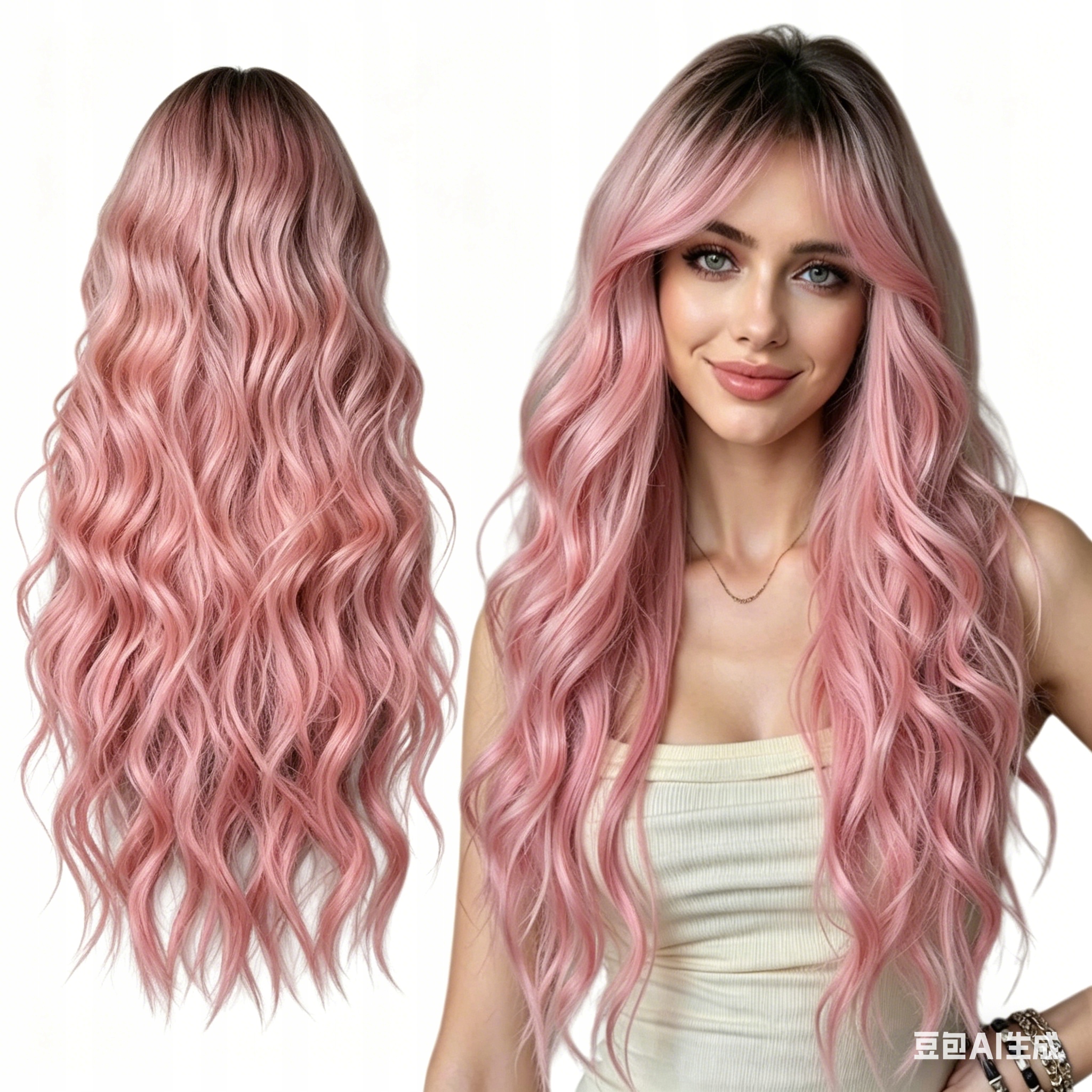 Dámská paruka růžové vlny Dlouhé vlasy jako přírodní z dámských paruk