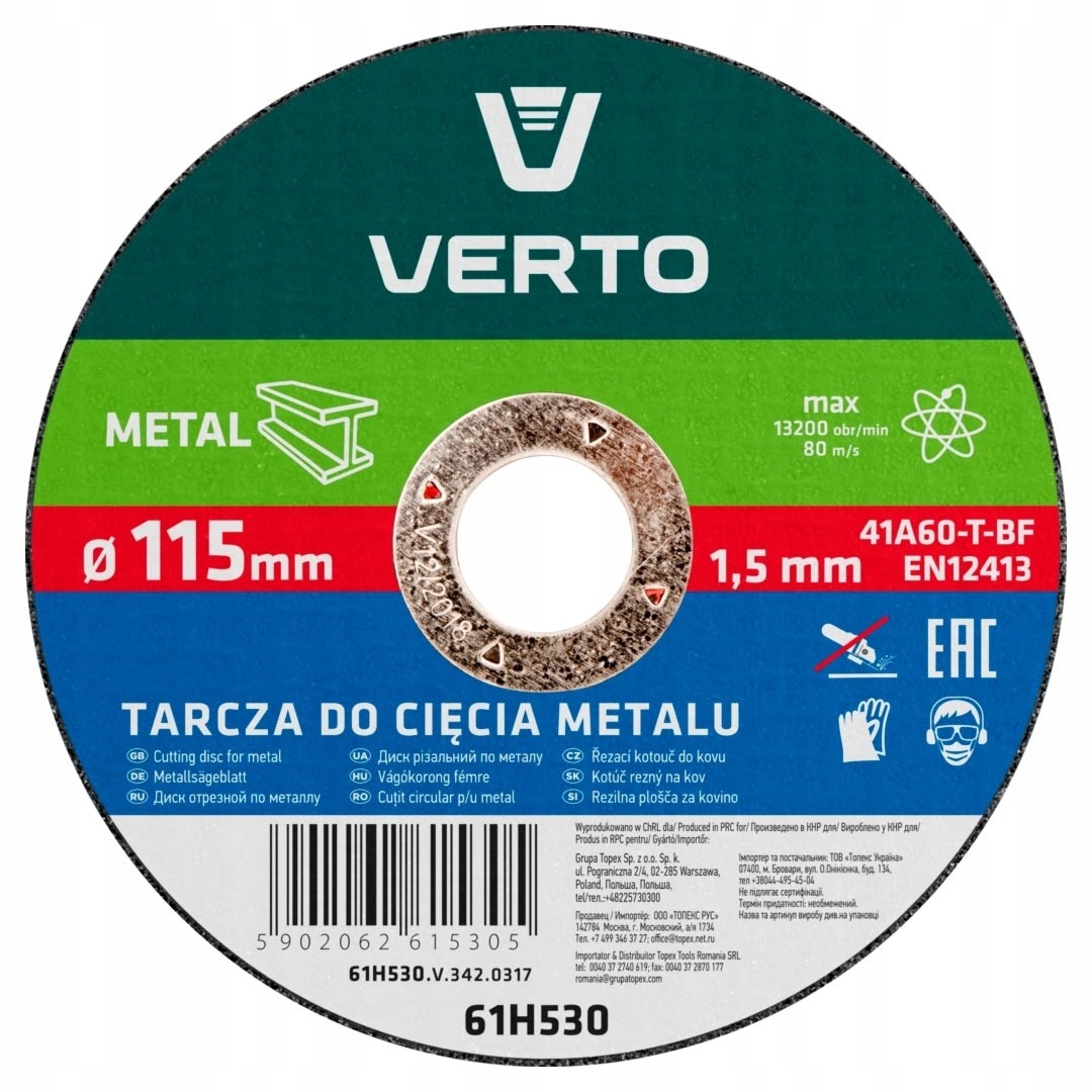 

Verto Tarcza Tnaca Do Metalu 115 X 1.5 X 22.2 61H5
