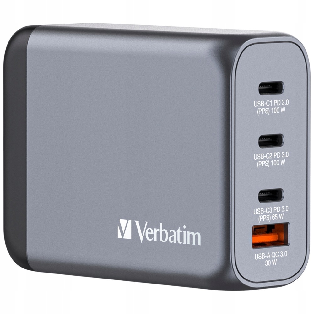 Verbatim Síťová nabíječka GaN 100W3xUSB-C/USB-A adaptér Eu/uk/us