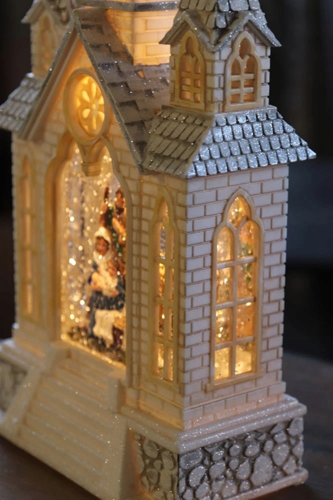 DOMEK SZOPKA ŚWIĄTECZNA BOŻONARODZENIOWA ŚWIECĄCA LAMPION KOŚCIÓŁ OZDOB LED Marka bez marki