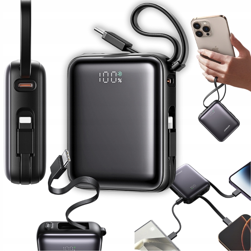 Powerbanka 10000 mAh 22.5W Rychlá Powerbanka Vestavěné Kabely Usb-c Lightning