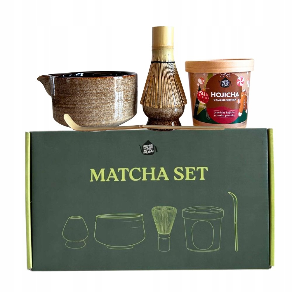 Matcha set startowy zestaw akcesoriów do matchy, Hojicha piernikowa japan