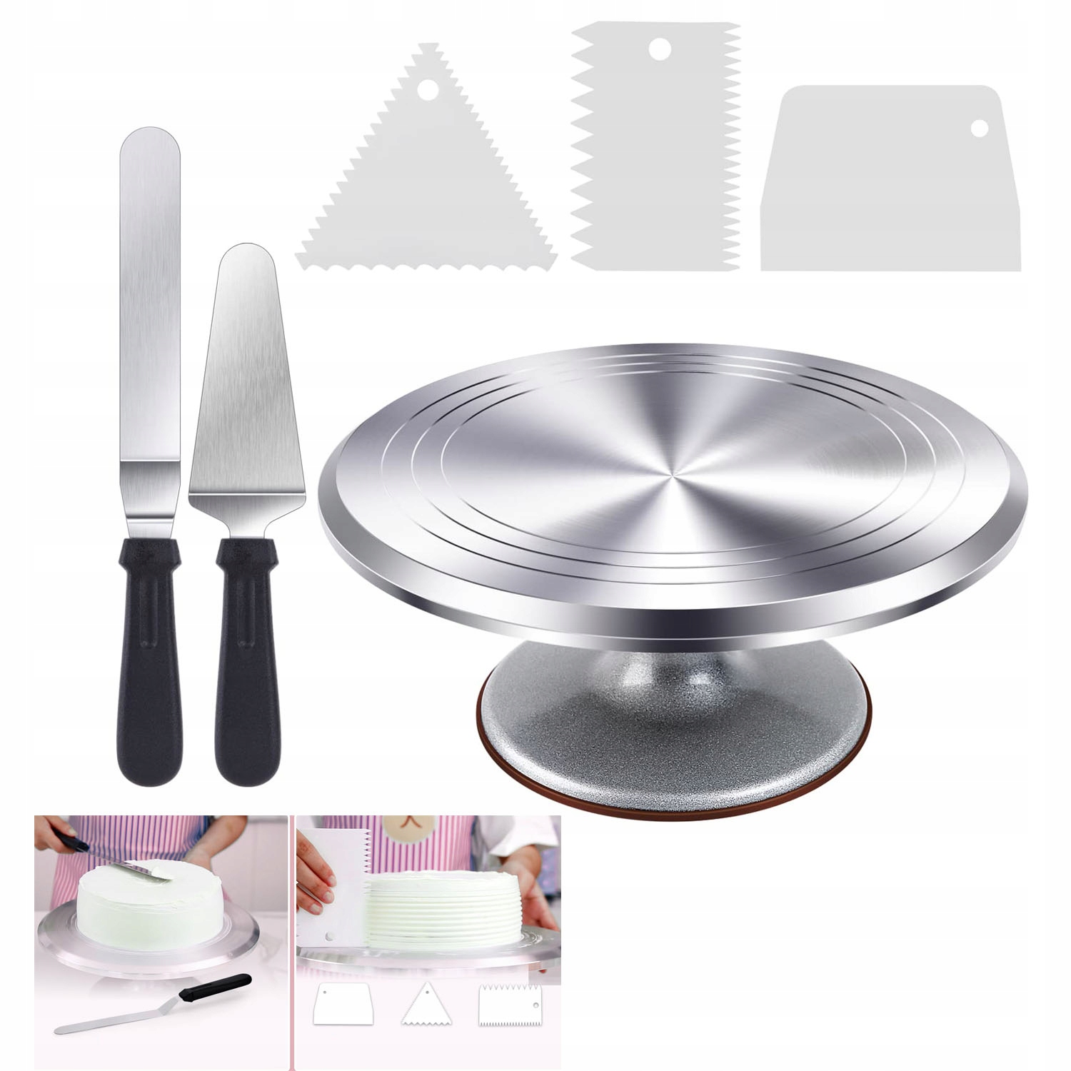 Kovový otočný talíř na zdobení dortů 30 cm Podnos Špachtle