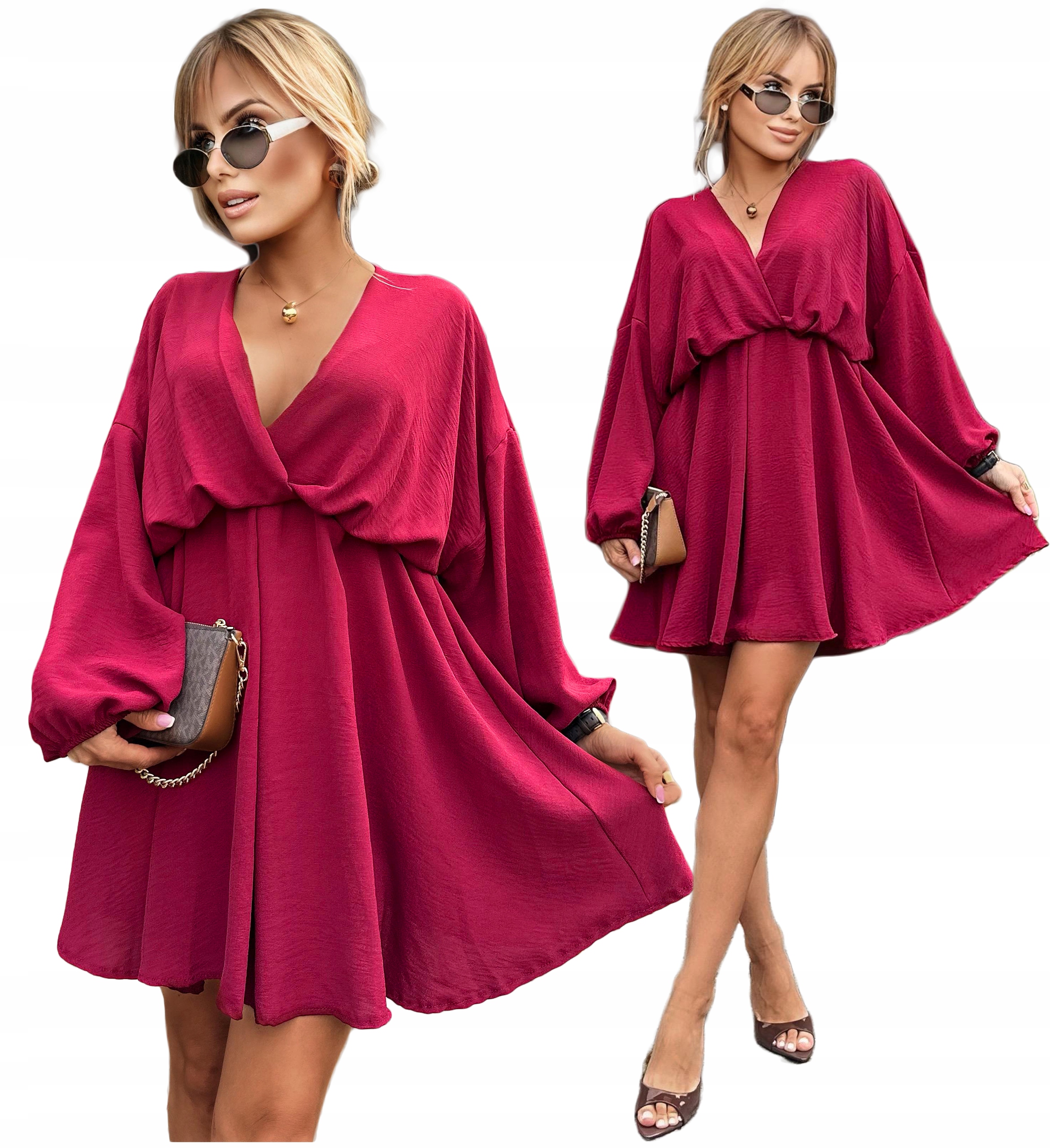 rozkloszowana Sukienka damska Kimono balonowy rękaw wesele Sandra