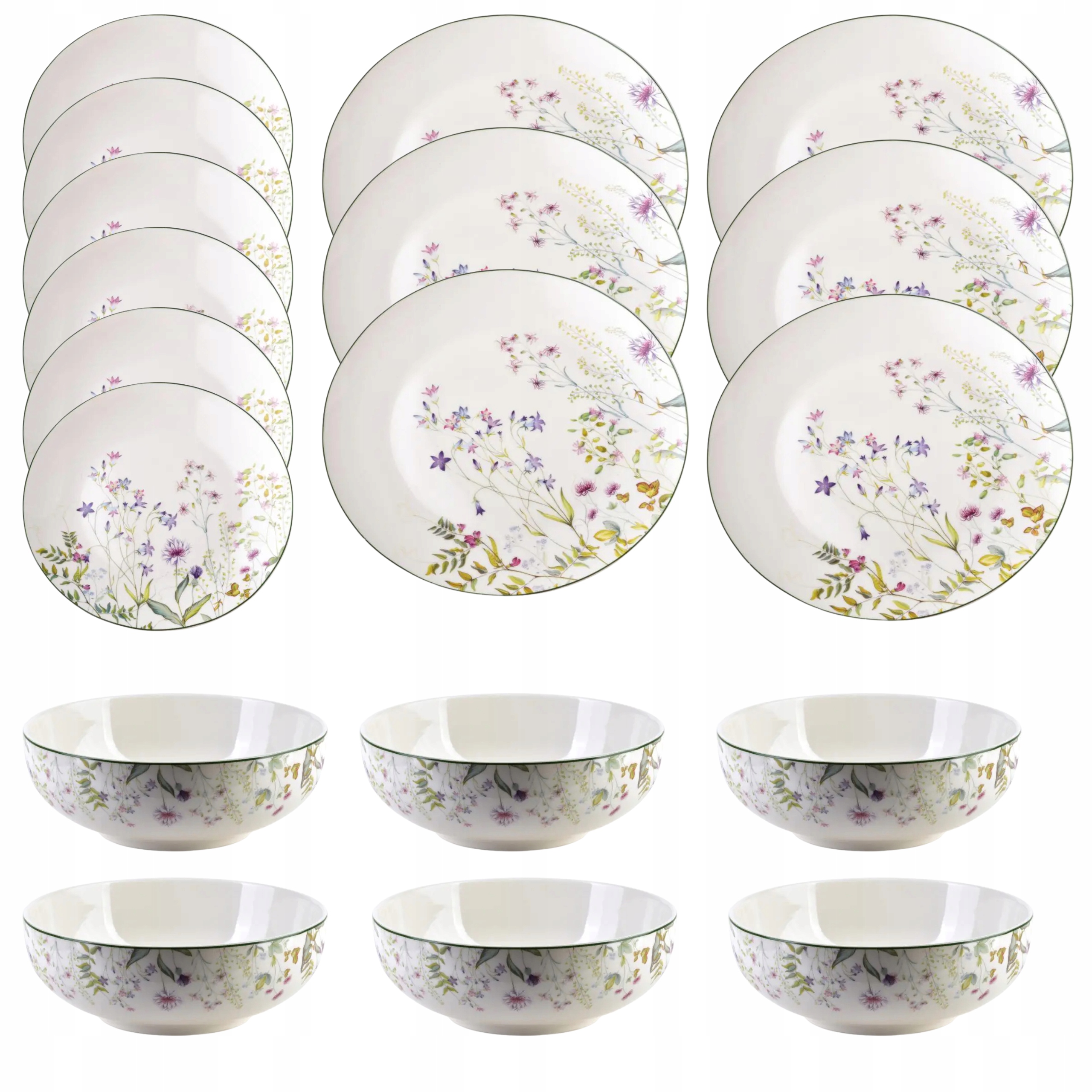 Obedový set s jemnými kvetmi Faccia Verde 18 ele. porcelán pre 6 osôb
