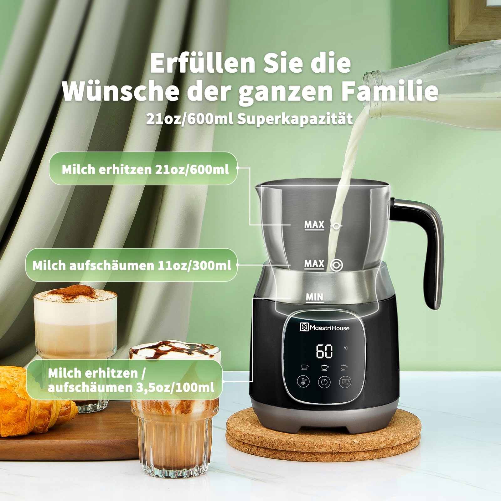 MAESTRI HOUSE Spieniacz Do Mleka 12w1 21oz Stal Nierdzewna — miniatura 6