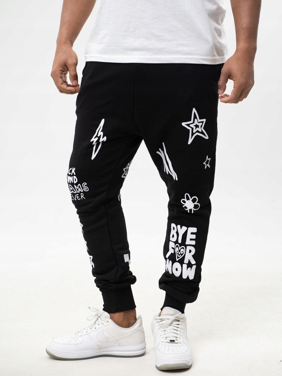 Tepláky Bavlněné S Motivy Černé Black Island Bye For Now S