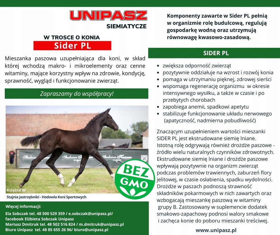 Witaminy pasza dla koni KOŃ SIDER UNIPASZ 10Kg Marka Unipasz
